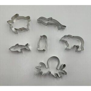Lot Set 6 Cookie Cutters Seashore theme silver metal Cutter Dolphin Shark Octopu